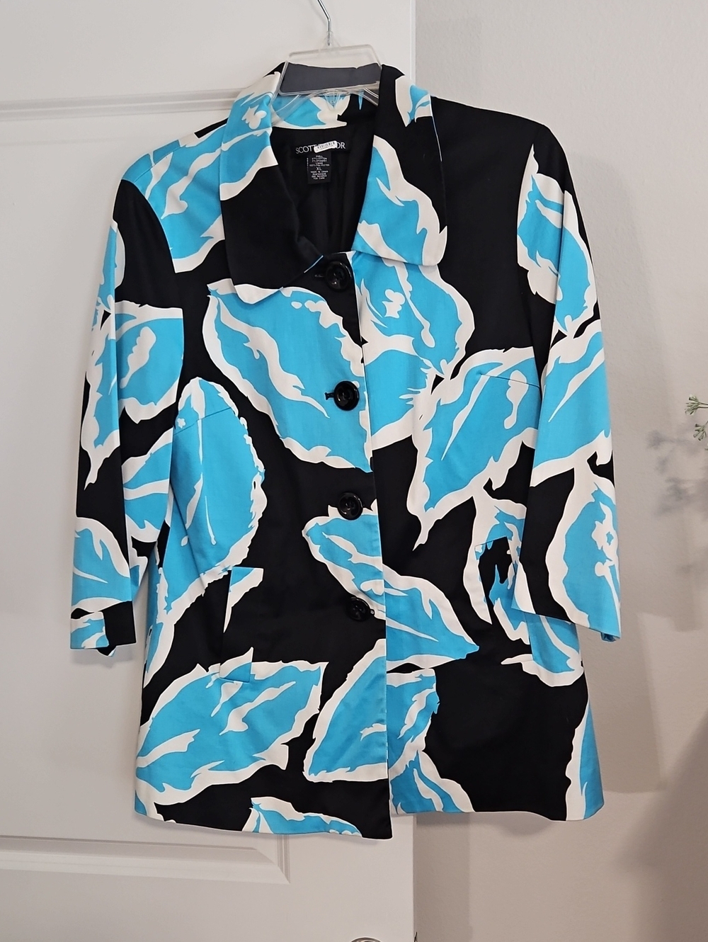 Scott Black and Bright Blue Leaf-Print Blazer